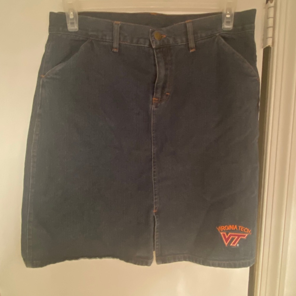 Virginia Tech‎ VT Hokies Denim Skirt Women's Size M Dark Wash Embroidered Logo